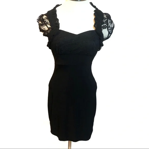 Dresses | Gorgeous Black Empire Waist Lace Top Dress Xs | Poshmark